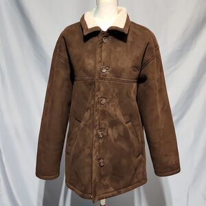 Outback Trading Co Plainsman Coat S Faux Suede Sherpa Fleece Lined Brown Western